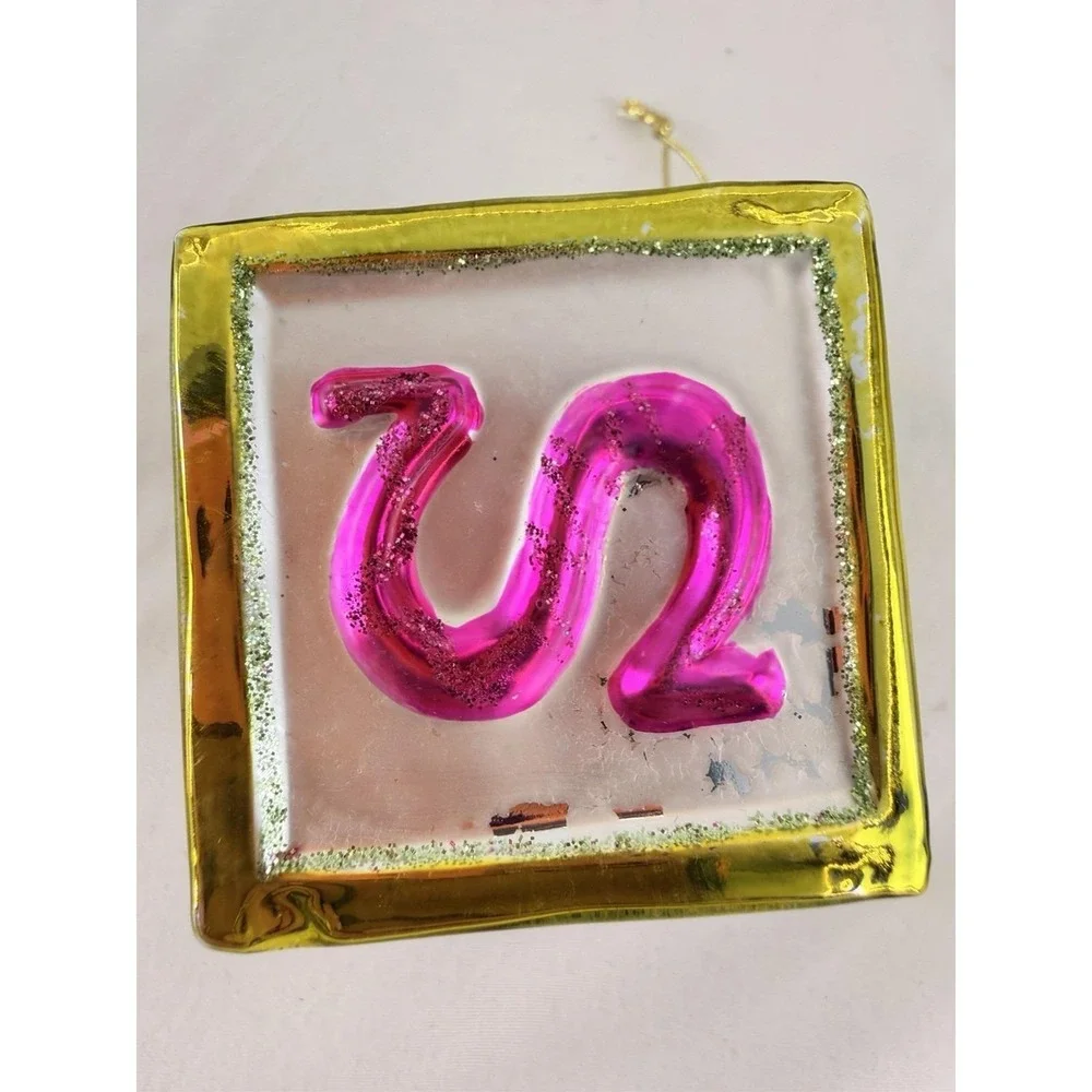 Vintage Hand Blown Glass Cube Christmas‎ Ornament Raised Applied Decoration